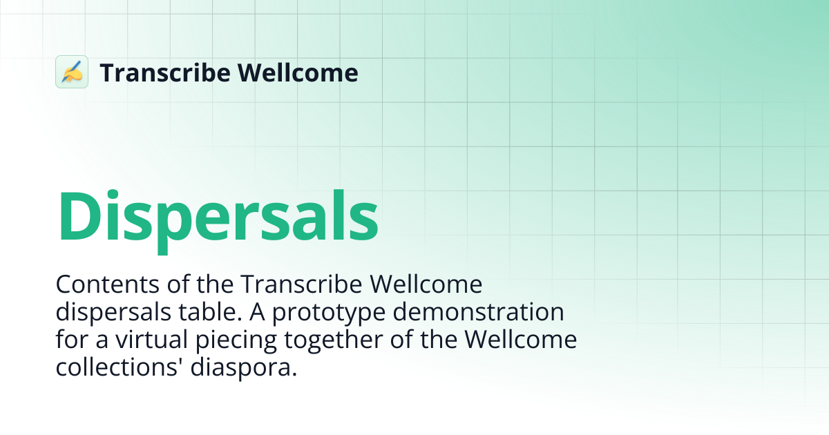 Dispersals | Transcribe Wellcome